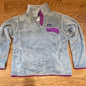 Patagonia Gray and Purple snap T Fleece Pullover - size L